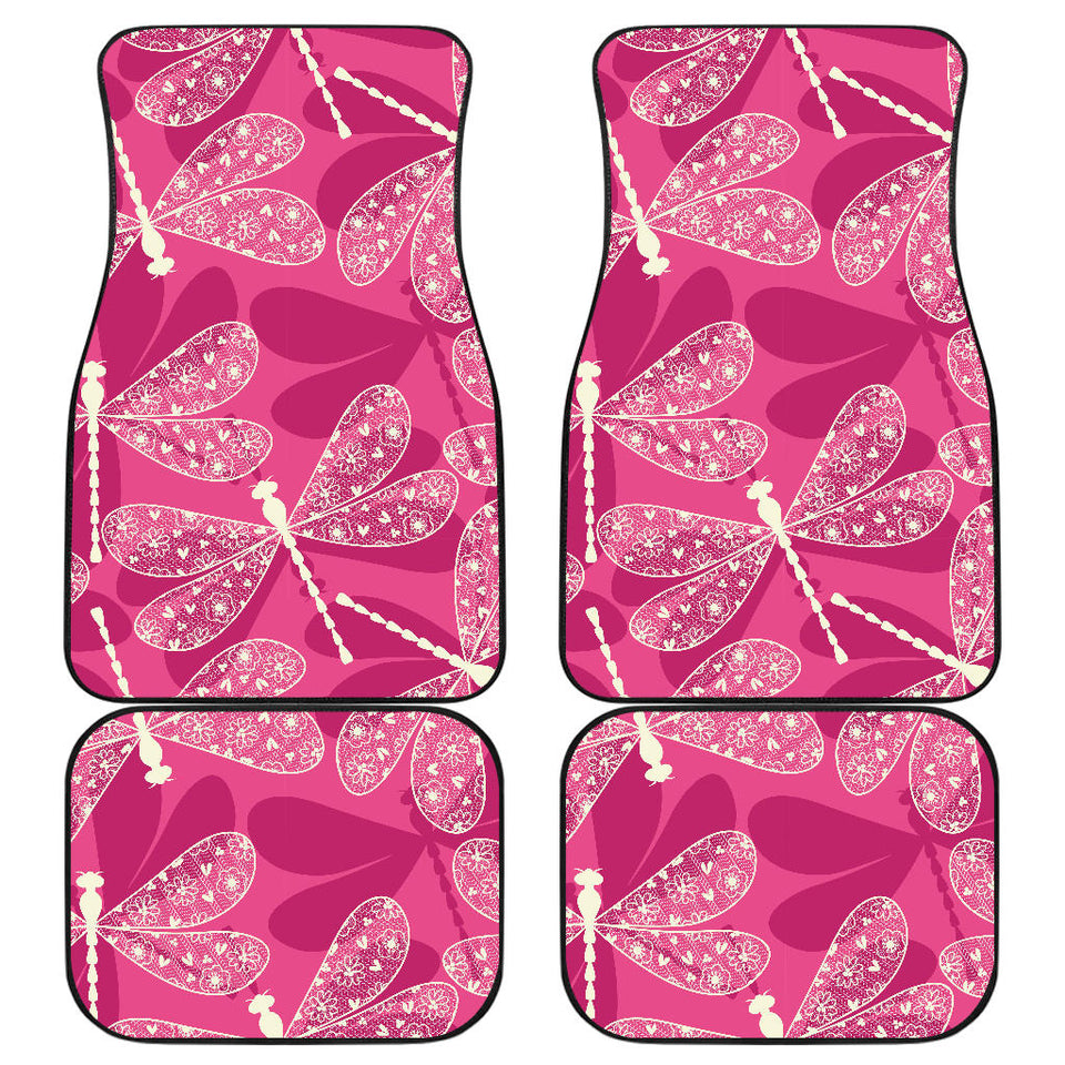Beautiful Dragonfly Pink Background Front And Back Car Mats