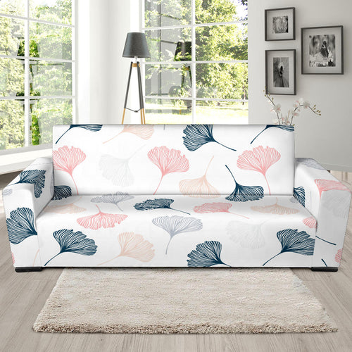 Black Gray Cream Coral Ginkgo Leaves Pattern Sofa Slipcover