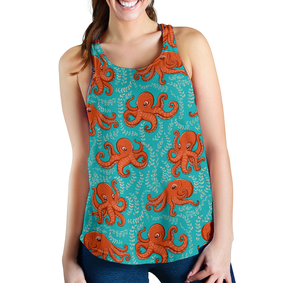 Octopus turquoise background Women Racerback Tank Top
