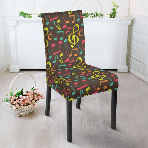 Music Notes Pattern Print Design 05 Dining Chair Slipcover