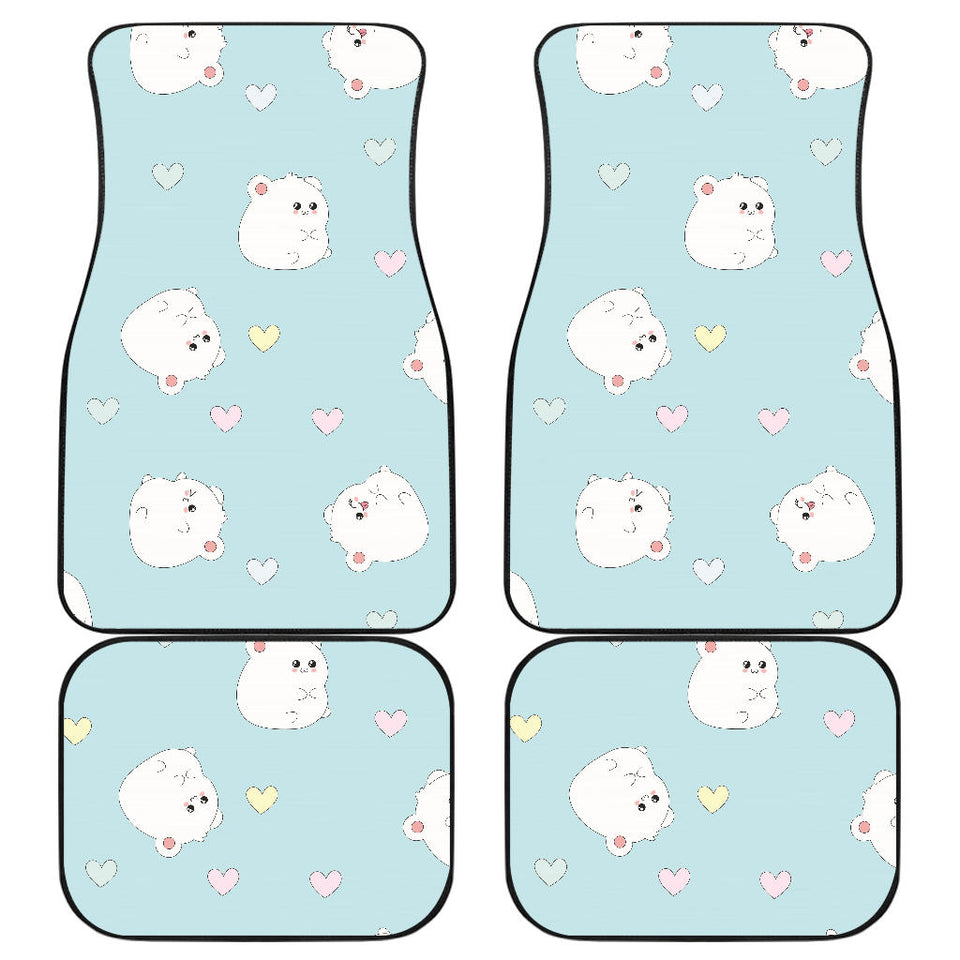 White Cute Hamsters Heart Pattern Front And Back Car Mats