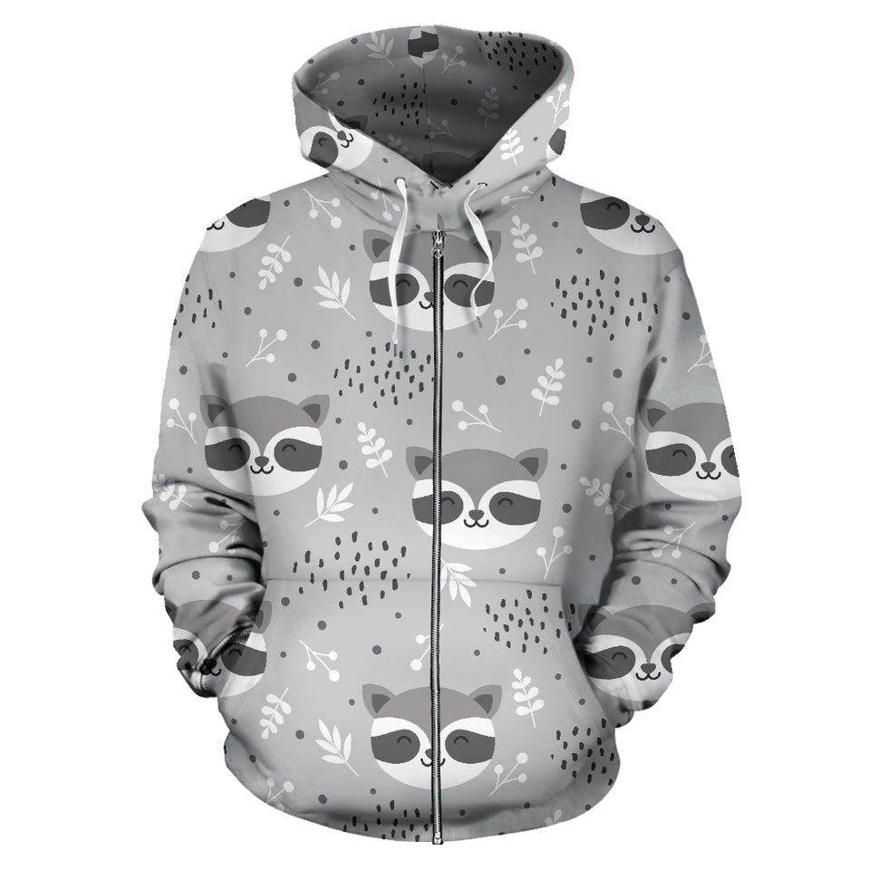 Cute Raccoons Leaves Dot Zip Up Hoodie