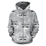 Cute Raccoons Leaves Dot Zip Up Hoodie