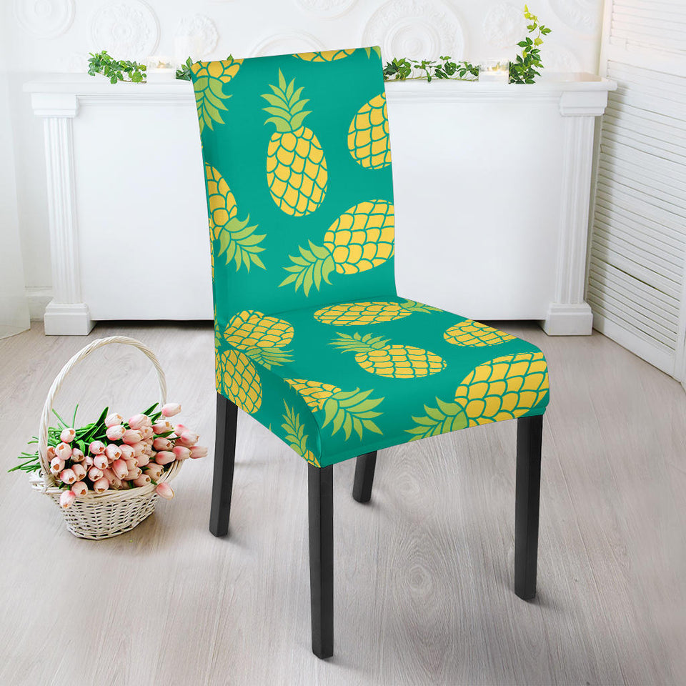 Pineapples Pattern Green Background Dining Chair Slipcover