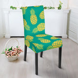 Pineapples Pattern Green Background Dining Chair Slipcover