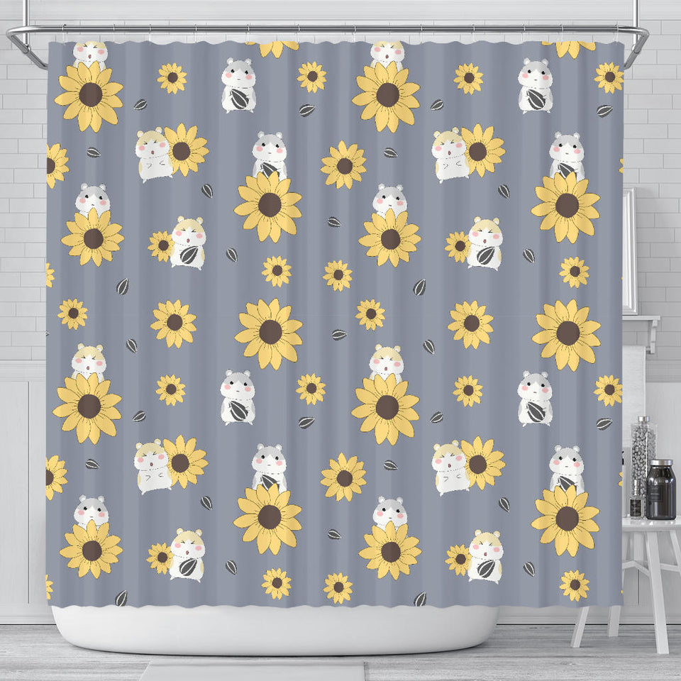 Cute Hamster Sunflower Pattern Background Shower Curtain Fulfilled In US