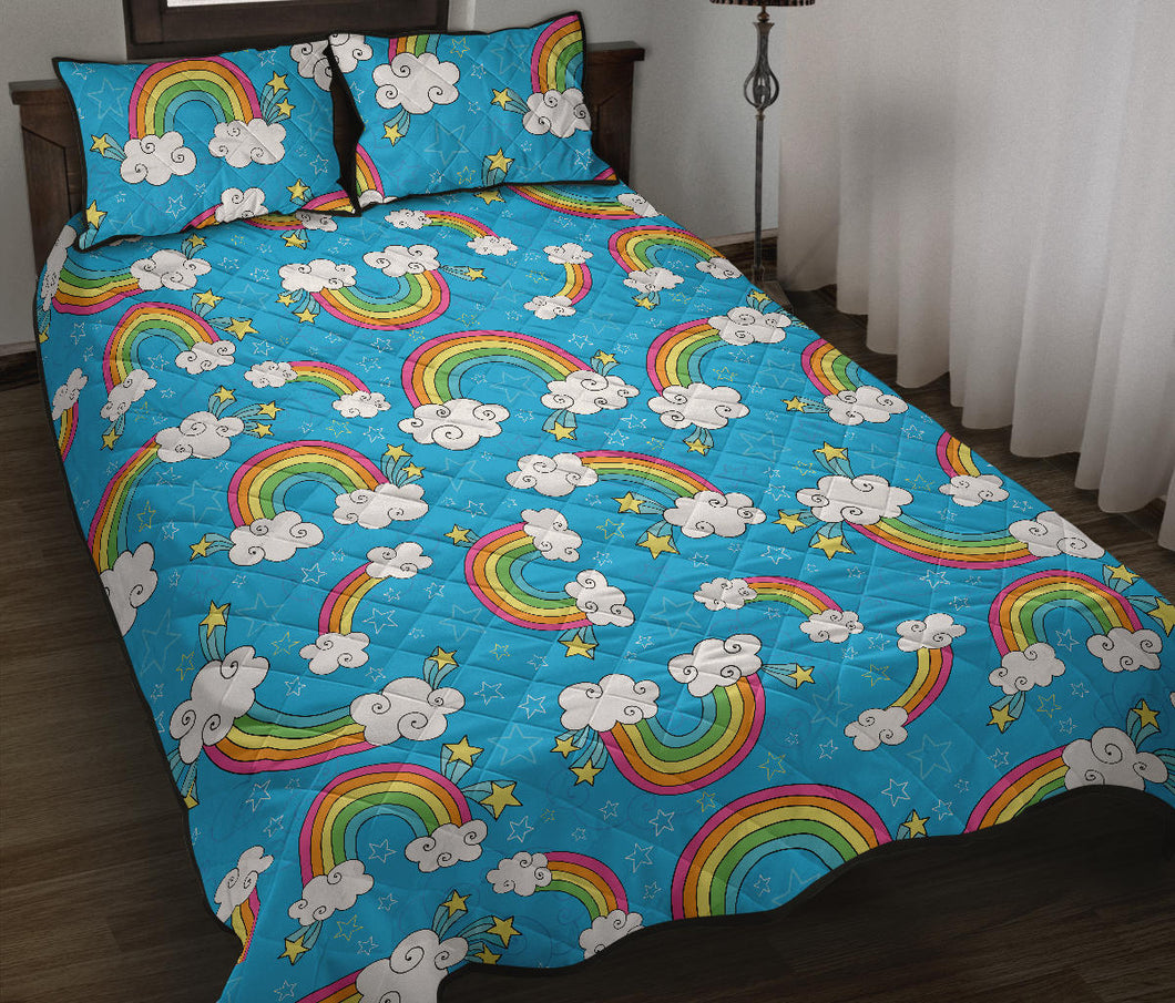 Rainbows Sky Clouds Pattern Quilt Bed Set