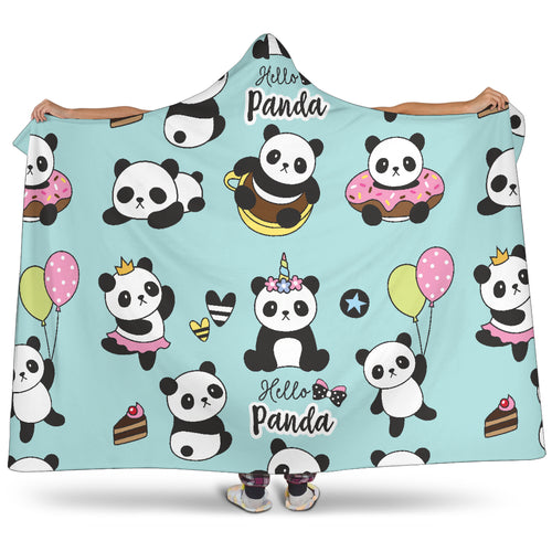 Cute Baby Panda Pattern Hooded Blanket