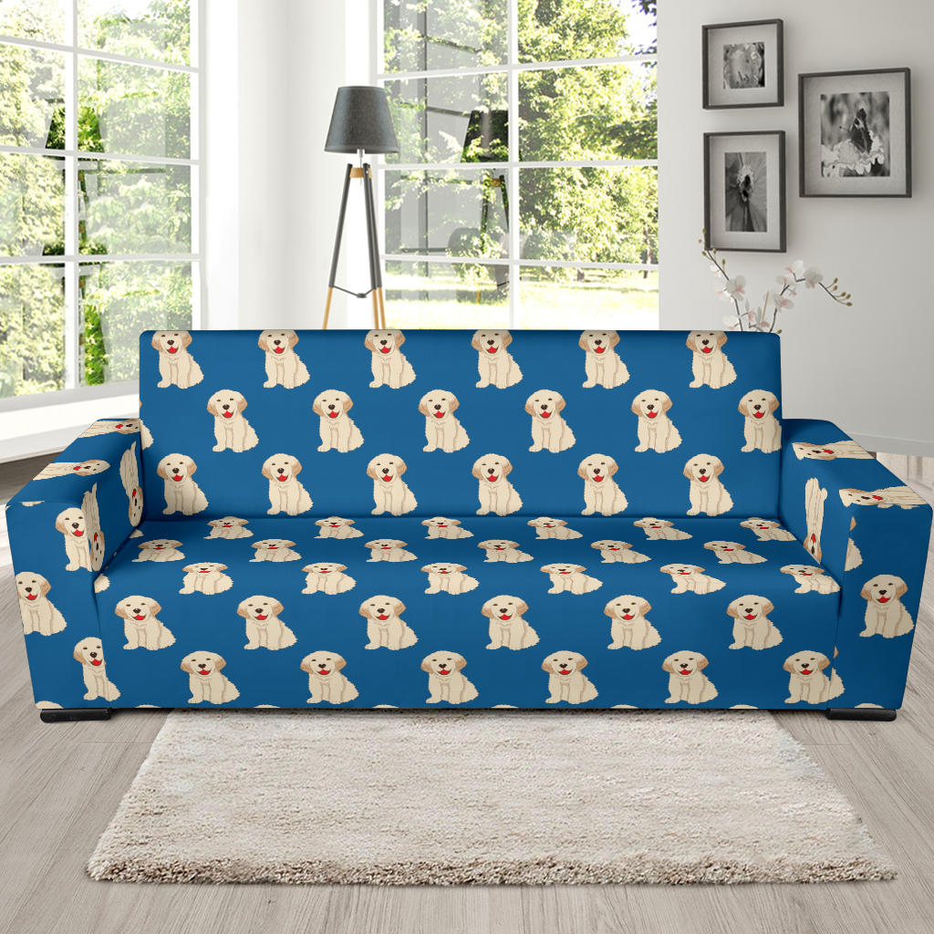 Golden Retriever Pattern Print Design 03 Sofa Slipcover
