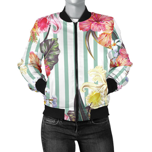 Colorful Orchid Flower Pattern Women'S Bomber Jacket