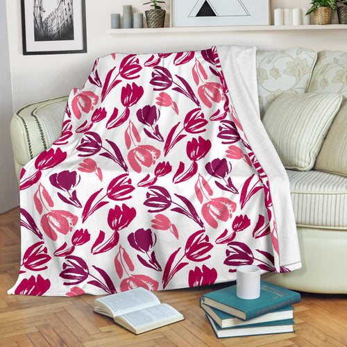 Pink Sketch Tulip Pattern Premium Blanket