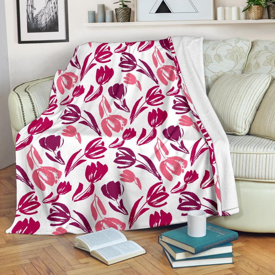 Pink Sketch Tulip Pattern Premium Blanket