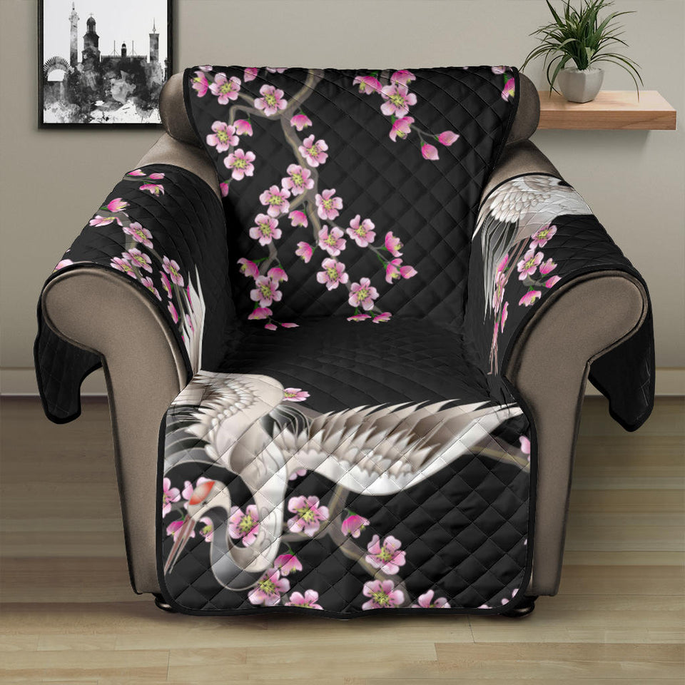 Japanese crane pink sakura pattern Recliner Cover Protector