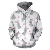 Watercolor Cute Rabbit Pattern Zip Up Hoodie