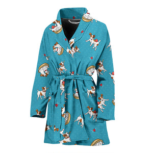 Jack Russel Pattern Print Design 03 Women's Bathrobe