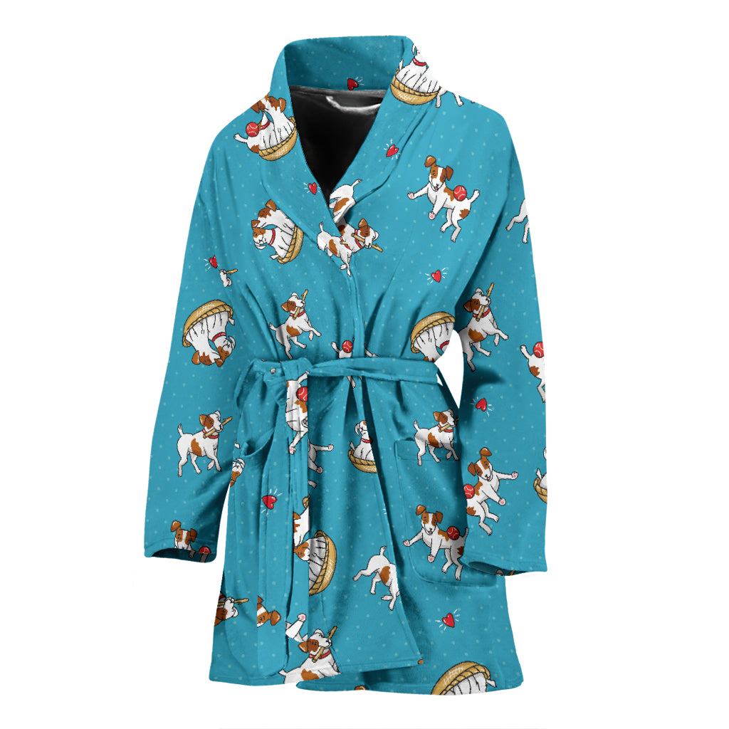 Jack Russel Pattern Print Design 03 Women's Bathrobe