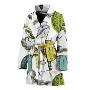 Hot Air Balloon Bird Cloud Pattern Women'S Bathrobe