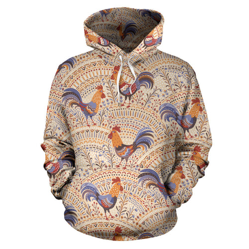 Cute Rooster Chicken Cock Floral Ornament Background Men Women Pullover Hoodie