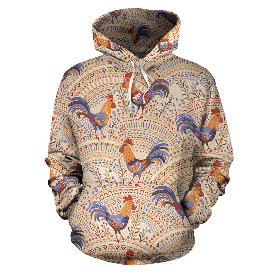 Cute Rooster Chicken Cock Floral Ornament Background Men Women Pullover Hoodie