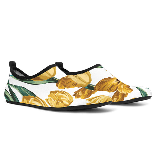 Yellow Tulips Pattern Aqua Shoes