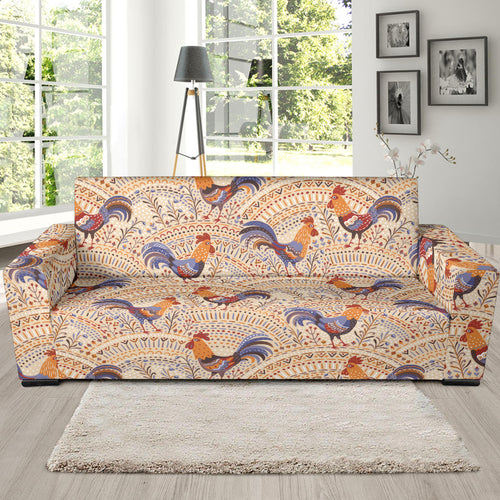 Cute Rooster Chicken Cock Floral Ornament Background Sofa Slipcover