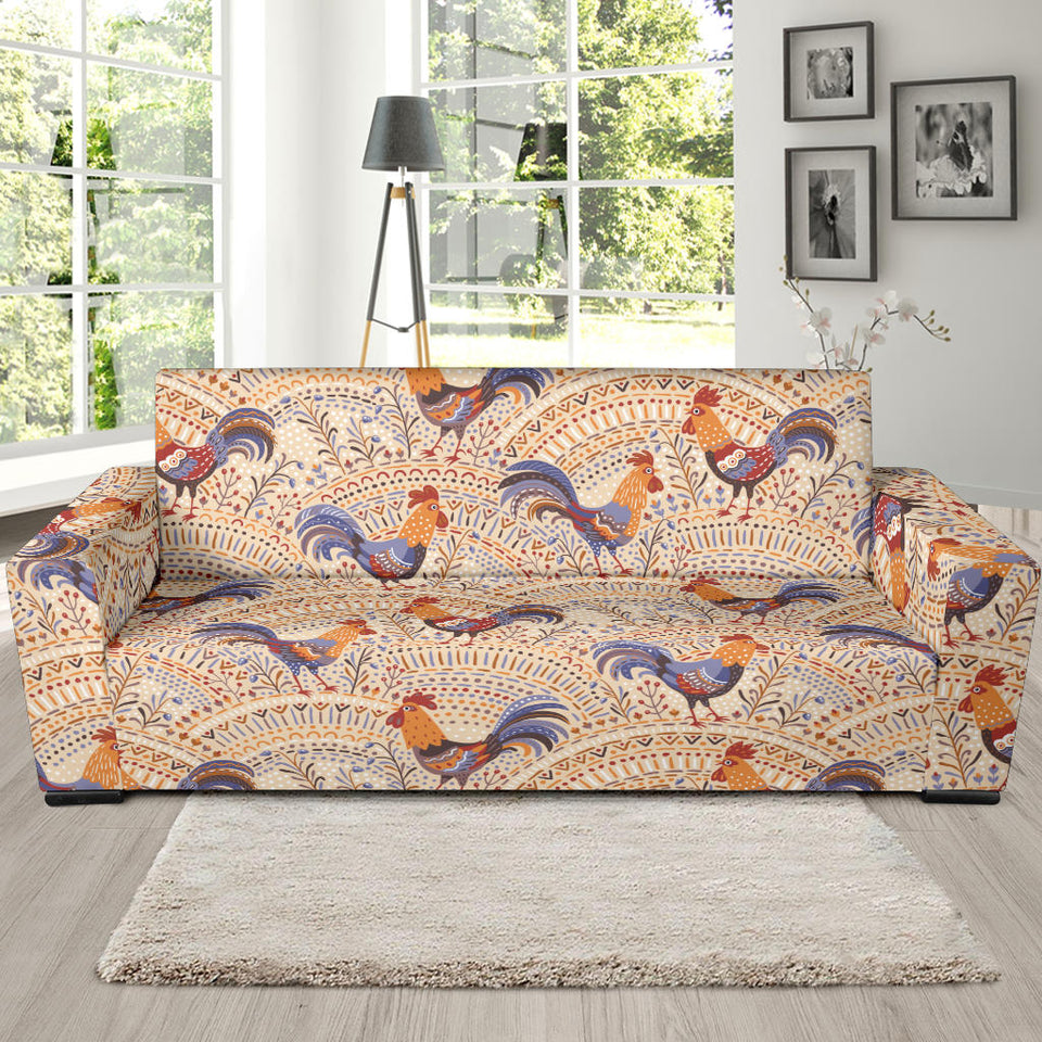 Cute Rooster Chicken Cock Floral Ornament Background Sofa Slipcover