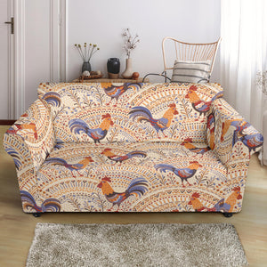 Cute Rooster Chicken Cock Floral Ornament Background Loveseat Couch Slipcover