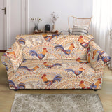 Cute Rooster Chicken Cock Floral Ornament Background Loveseat Couch Slipcover