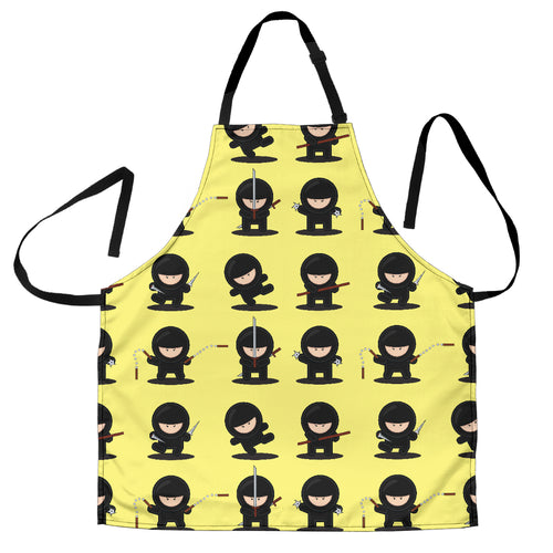 Cute Ninja Yellow Background Adjustable Apron