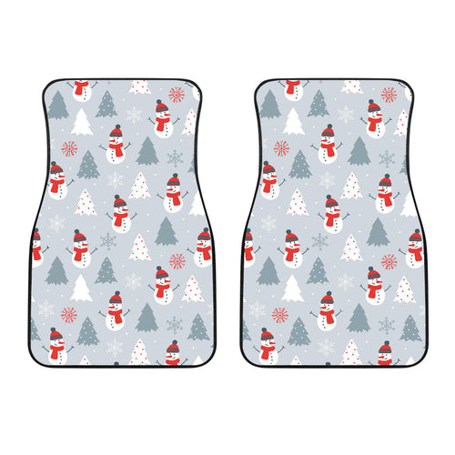 Snowman Christmas  Tree Snow Gray Background Front Car Mats