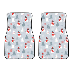 Snowman Christmas  Tree Snow Gray Background Front Car Mats