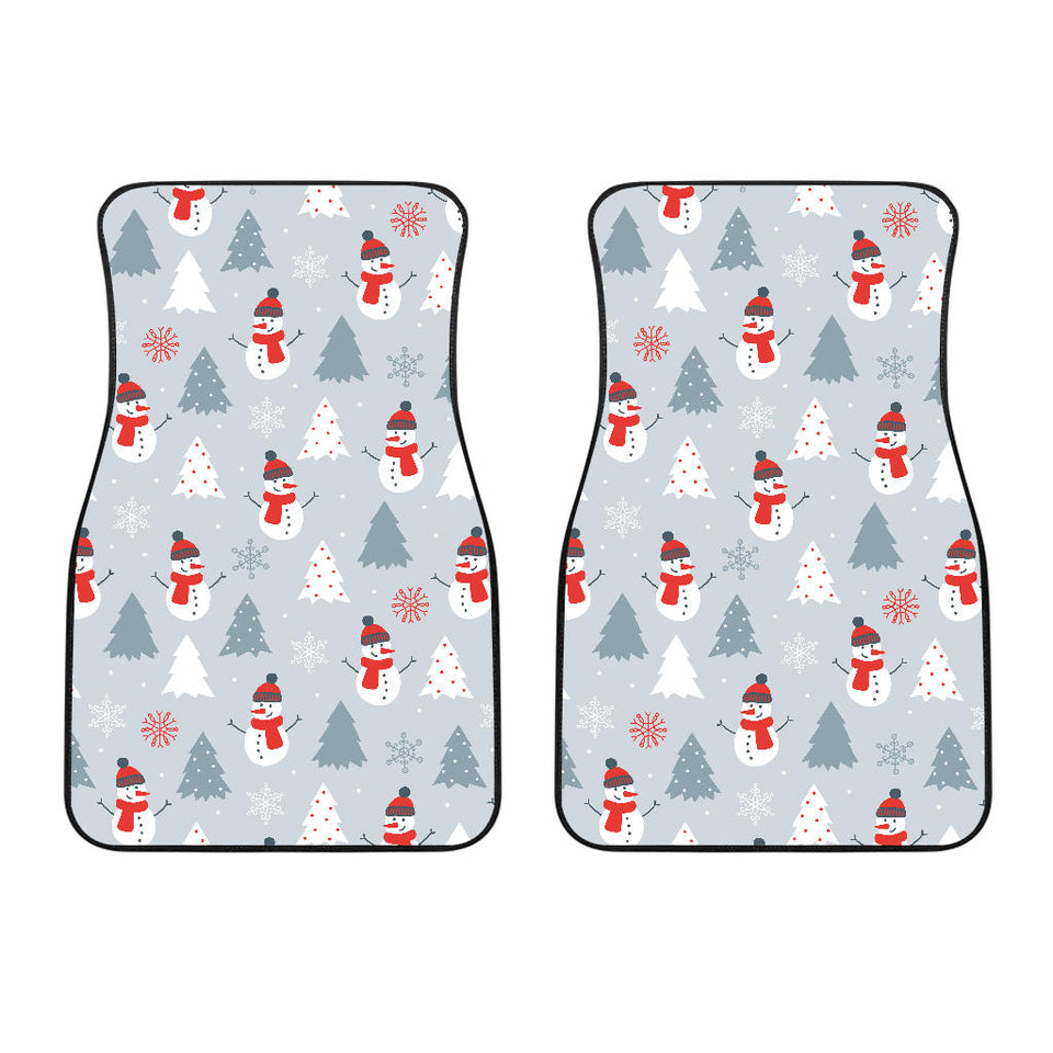 Snowman Christmas  Tree Snow Gray Background Front Car Mats
