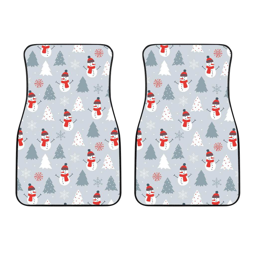 Snowman Christmas  Tree Snow Gray Background Front Car Mats