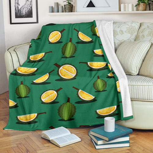 Durian Pattern Green Background Premium Blanket