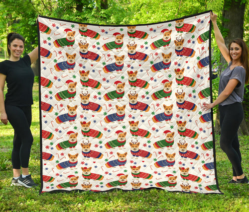 Corgi Christmas Pattern Premium Quilt