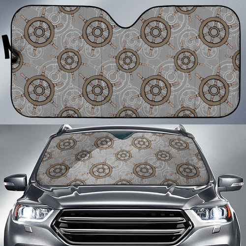 Nautical Wood Steering Wheel Pattern Car Sun Shade
