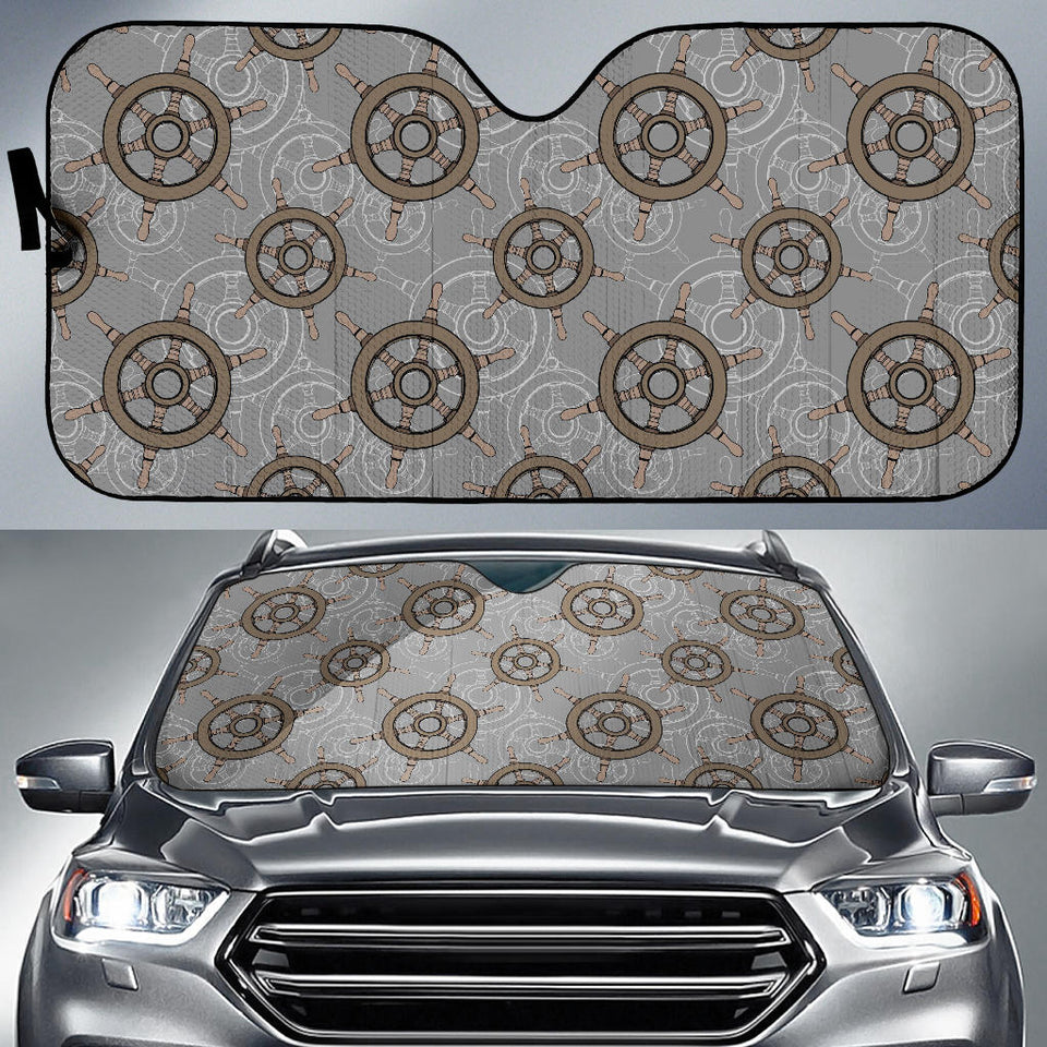 Nautical Wood Steering Wheel Pattern Car Sun Shade