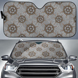 Nautical Wood Steering Wheel Pattern Car Sun Shade