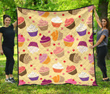 Cake Cupcake Heart Cherry Pattern Premium Quilt