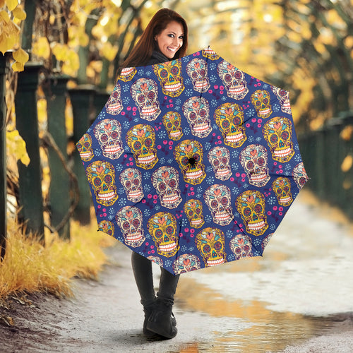 Sugar Skull Flower Pattern Umbrella