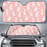Cute White Rabbit Flower Pink Background Car Sun Shade