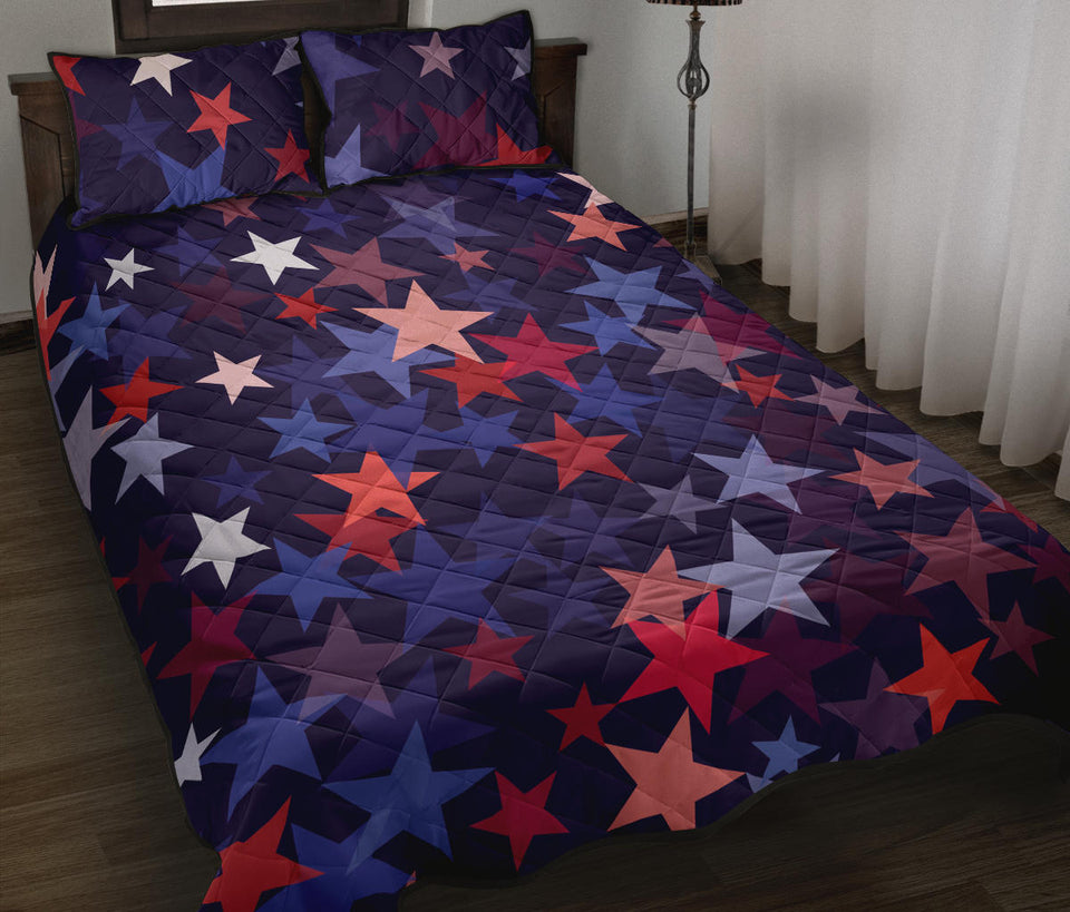 Red blue star pattern Quilt Bed Set