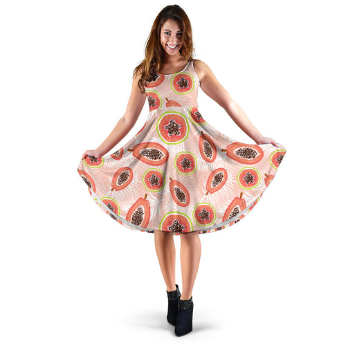 Papaya Leaves Pattern Sleeveless Midi Dress