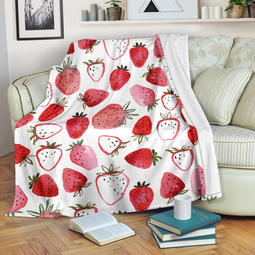 Watercolor Hand Drawn Beautiful Strawberry Pattern Premium Blanket