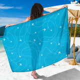 Airplane Destinations Blue Background Sarong