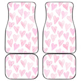 Watercolor Pink Heart Pattern Front And Back Car Mats