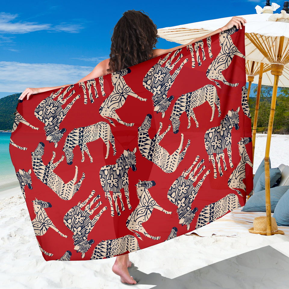 Zebra Abstract Red Background Sarong