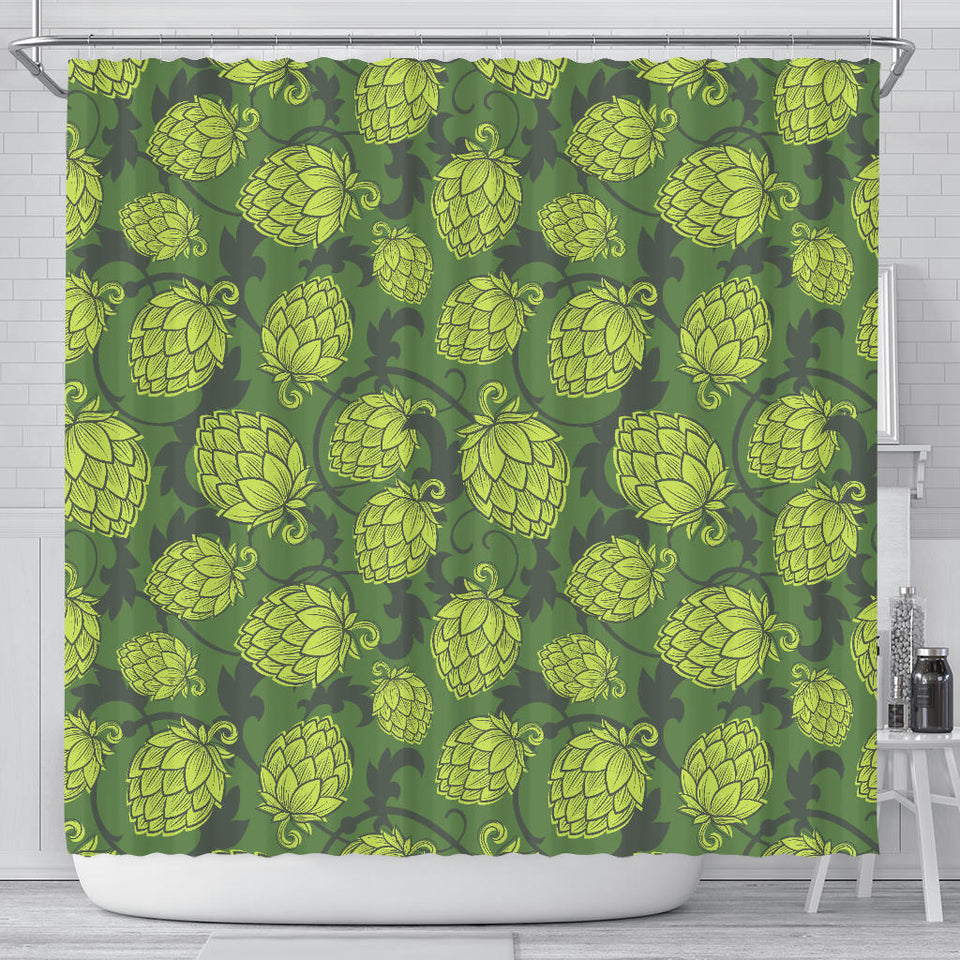 Hop Pattern Hop Cone Background Shower Curtain Fulfilled In US