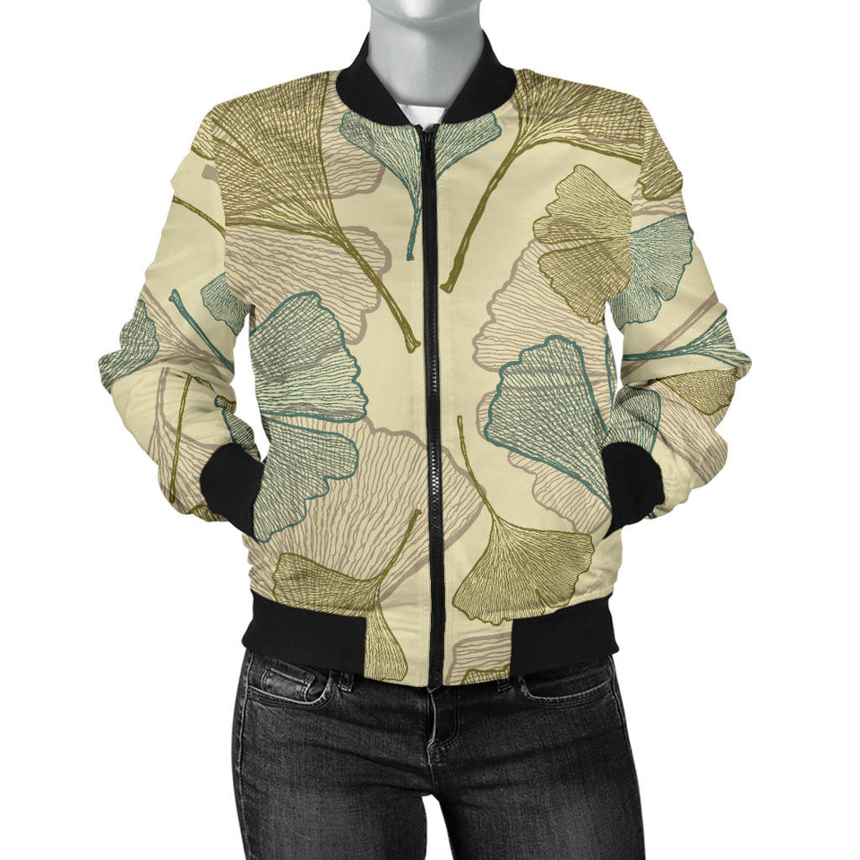Ginkgo Leaves Design Pattern Women'S Bomber Jacket