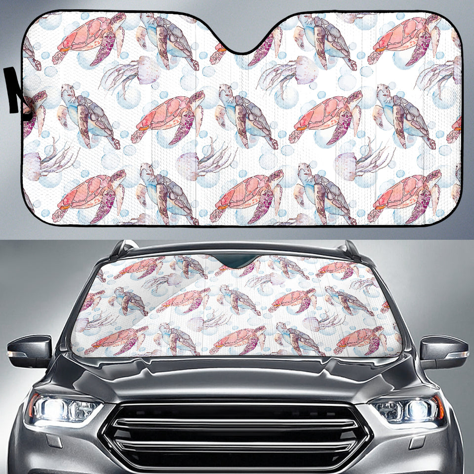Watercolor Sea Turtle Jellyfish Pattern Car Sun Shade